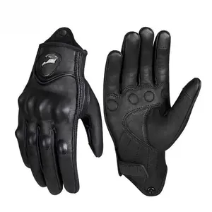 Unisex Leather Motorcycle Gloves - Full Finger Retro Cruise, Breathable Year-Round Protective Riding Gloves