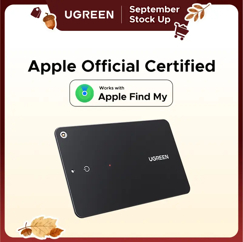 UGREEN FineTrack Slim Smart Key Finder - IP68 Waterproof Rechargeable Bluetooth Device with Magnetic Mount, Wireless Positioning Tracker, Keychain Tracker, iOS Compatible (Android/Samsung Versions), Wallet Finder, Card-Button Device