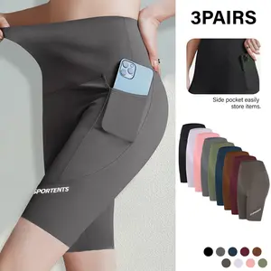 3 Pack Women's High Waisted Cycling Shorts with Pockets Plus Size Tummy Control for Gym Yoga Running Summer Activewear
