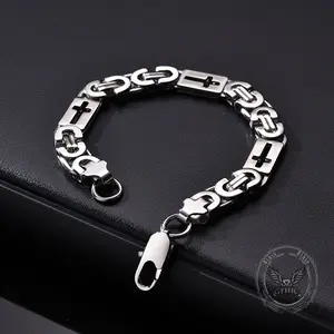 GTHIC Punk Hollow Cross Byzantine Stainless Steel Bracelet Gothic Fashion Accessory for Men Women Daily Style