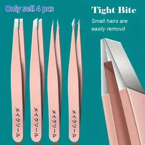 4-Piece Stainless Steel Durable Eyebrow Tweezers Set, Precision Angled Tip Tweezers for Accurate Hair Removal, Cosmetic Makeup Tool, Unisex Brow Shaping Kit, Grooming Tools