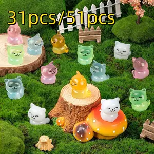 Night Glow Mini Cat Statue, Resin Micro Cat Animal Sculpture, Animal Resin Figurine, Night Light Mini Cat Decor, Ideal for Decoration, Craft, Moss Landscape