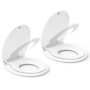 【GARVEE】Set of 2 White 17” Toddler Toilet Seat Covers with Built-In Potty Training Seat, Soft-Close Hinges, Durable PP Material, Easy Installation for Family Bathroom Use