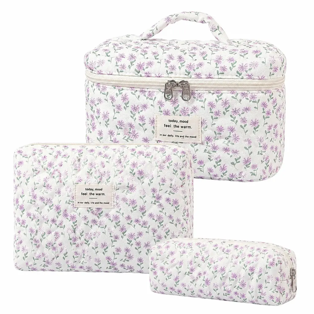 Floral Pattern Quilted Makeup Bag Set Large capacity makeup organizer Makeup bag sets bikini  case multifunctional