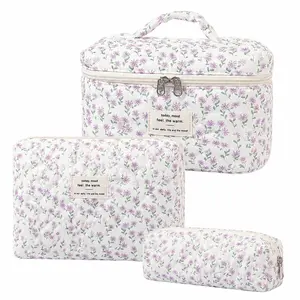 Floral Pattern Quilted Makeup Bag Set Large capacity makeup organizer Makeup bag sets bikini  case multifunctional