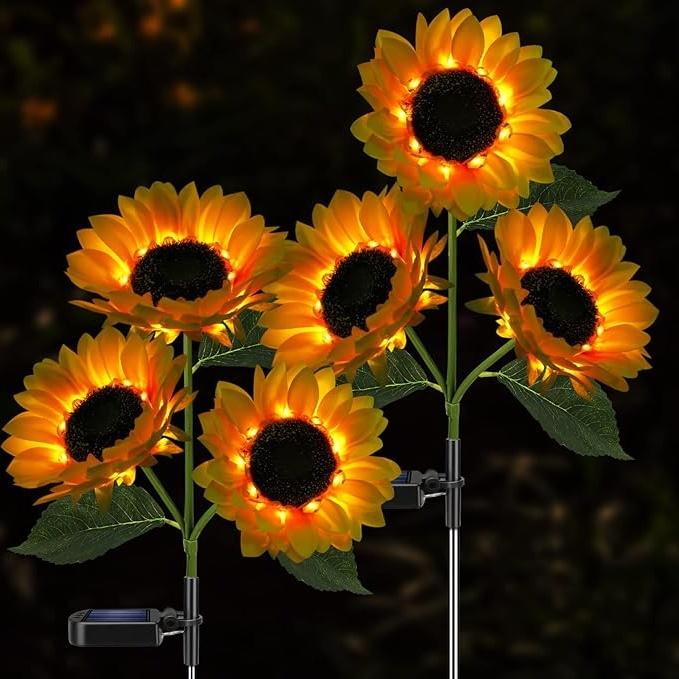 Solar Garden Lights Outdoor, 3 Pack Sunflower Lights with 9 Large Sunflower, Waterproof Garden Decor, Birthday Gifts for Mom Grandma, Decorative Solar Flowers for Pathway Patio Yard Fall Decorations