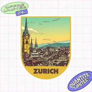 Zurich Travel Sticker – Vintage Swiss Skyline Vinyl Decal for Laptops, Water Bottles, Notebooks & More A