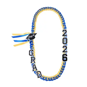 2026 Graduation Leis for Him Her - Hand-Woven Blue Braided Ribbon Lei with GRAD Letters & Cap Charm, Adjustable Graduation Money Lei with Safety Pins for Class of 2026 Graduation Ceremony Party Favors