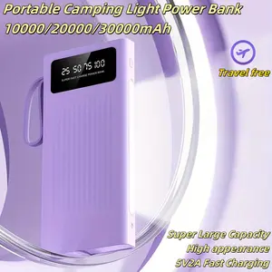 10000/20000/30000mAh Super Large Capacity 5V2A Fast Charging Portable Power Bank, High Appearance Business Style Charger, Built-with 4 Cables, 4 Modes Ultra-bright Camping Lights, Travle Must Have, for Iphone 6 7 8 X XR 11 12 13 14 15 16 Pro Max