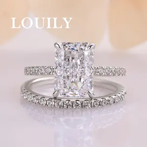 Louily Jewelry 3.5ct Classic Radiant Cut Wedding Ring Set,5A Cubic Zirconia Promise Ring, Bridal Rings,Anniversary Ring for Women