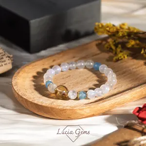 The Oracle Bracelet Lucia Gems Natural Crystal - Natural Gemstone Triple Protection Healing Crystal Adjustable Elastic|Trendy Easter Girl - Black Friday Deal- Holiday Gift - Christmas Gift - Trending ltem Under $30
