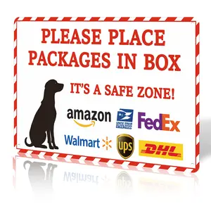 8x12 Inch Aluminum Package Delivery Sign - Please Place Packages in Box Dog Safe Zone for Porch # DeliverySign # PorchDecor # DogLoversGift
