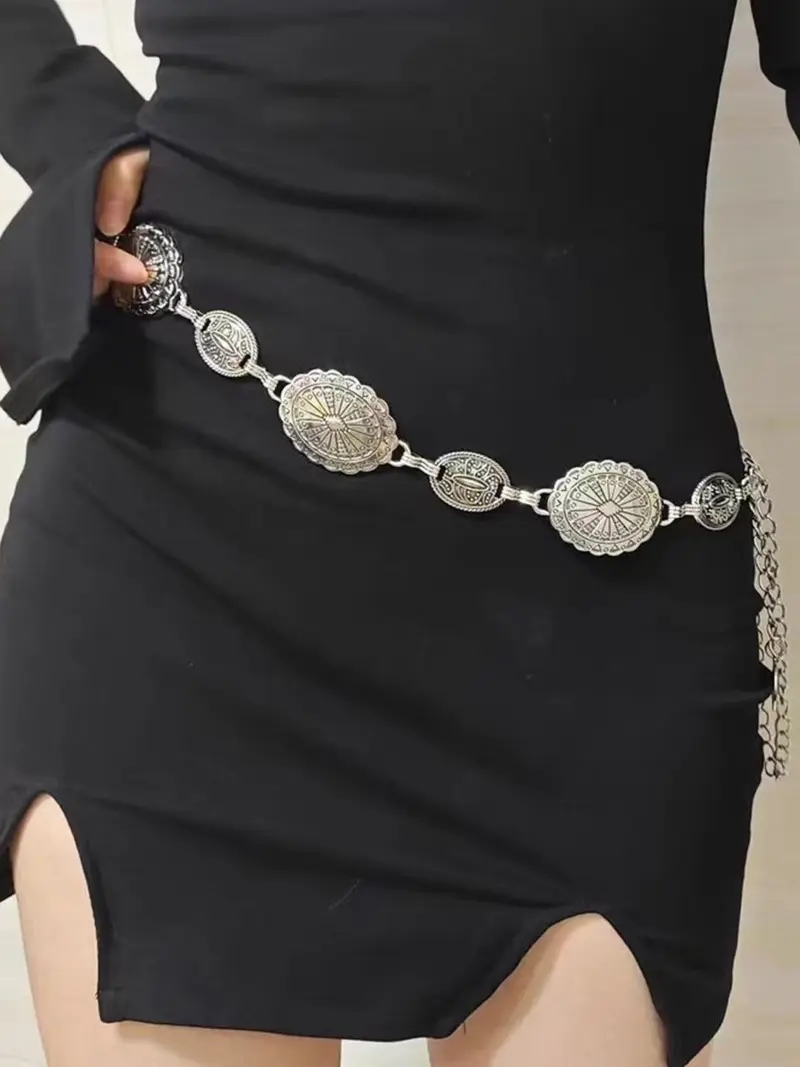 NWOT Avenue Silver Chain Waist Belt with Black Oval Accents 57”L City Nights Oval Chain Belt - TikTok Shop main image 3