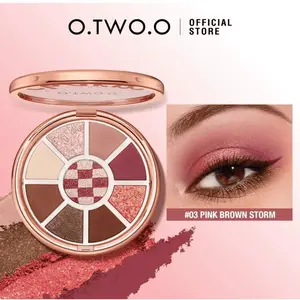O.TWO.O 9-Color Eyeshadow Palette – Matte & Shimmer, Pink Brown Storm, Vegan, Long-Lasting Waterproof