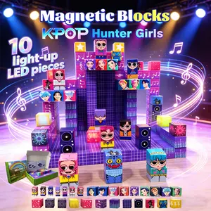 Children’s stage magnetic building blocks with LED light particles; cute and cool “witch girl group” anime toy; birthday gift, children’s gift