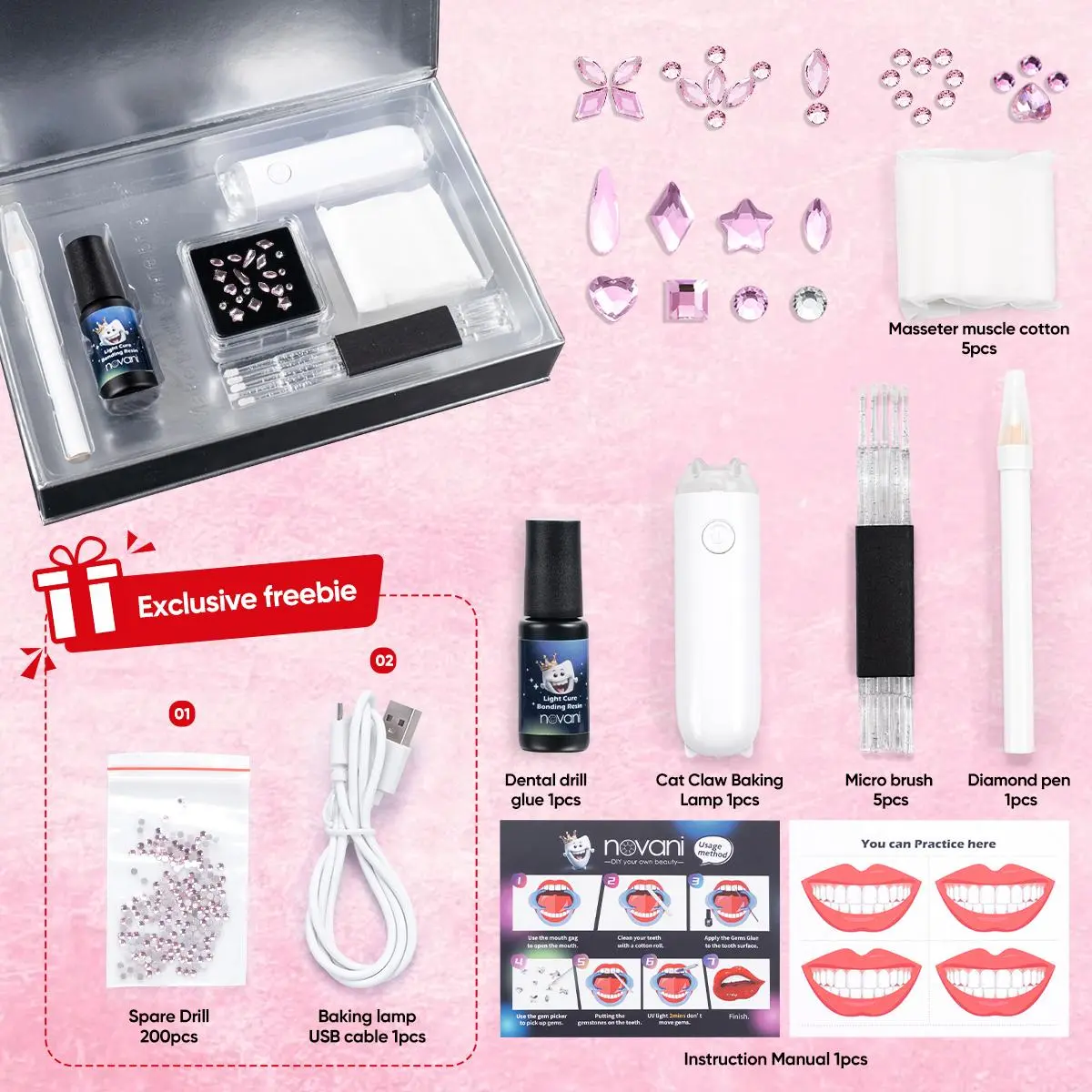DIY Tooth Gem Kit with Tools Gemstones Crystals Multi-Pack - Tooth Gems Oral Care Product for Crafting Makeup