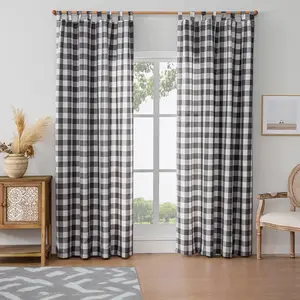 Modern Nordic Style Bedroom Balcony Home Decoration Curtain, Plaid Drapes for Living Room, Half Light Blocking Tie-Back Window Shade