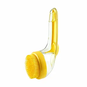 Dog & Cat Bath Brush Silicone Grooming Brush with Long Handle Press to Dispense Shampoo No Hair Damage Deshedding Massage for Short Hair Grooming Tools Supplies