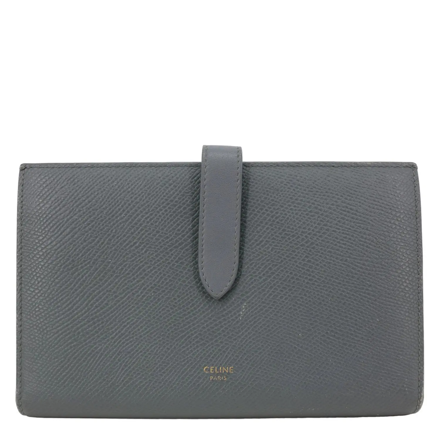Pre-owned Celine Leather Clutches & Wristlets Strap Large Grained Calfskin Wallet Grey