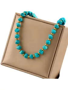 French Vintage Turquoise Beaded Necklace for Women, Light Luxury, Niche, High-End, Sophisticated, High-Class Sweater Chain, Neck Chain, Niche Accessory