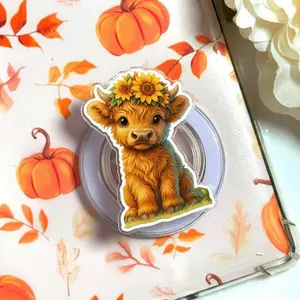 Highland Cow Sunflower Phone Grip, Cute Western Farm Floral Aesthetic Magsafe Magnetic Kickstand Holder, Trendy Gift For Daily Use