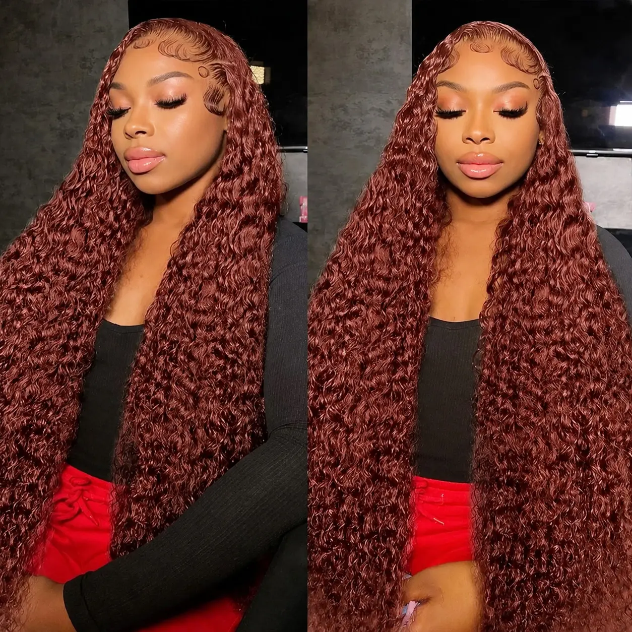 Bling Hair Reddish Brown Deep Wave Pre Plucked Lace Front Wig Human Hair 13x6 13x4 HD Transparent Lace Frontal Wig with Baby Hair 180% Density Brazilian Virgin Hair