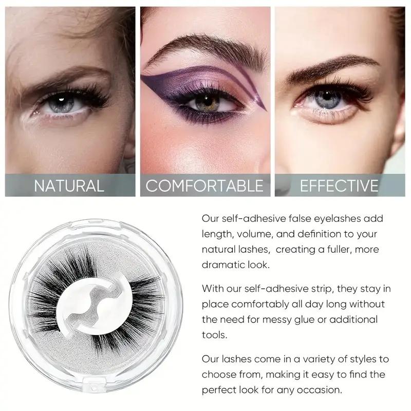 [3 Pairs] Self-Adhesive Glue-Free False Eyelash Cluster Set, 12mm 0.03mm B/C Curl 3D Fluffy Curly Dense Synthetic Fiber Lashes, Reusable Natural-Looking Fake Mink Cat Lashes, Ideal for Daily & Party Makeup, Gift for Girlfriends