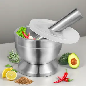 18/8 (304) Stainless Steel Mortar and Pestle Set,Mortar and Pestle with Non-Slip Base for Spice Grinder, Herb Crusher, Pill Crusher, Pesto Maker for Kitchen, Easy to Clean