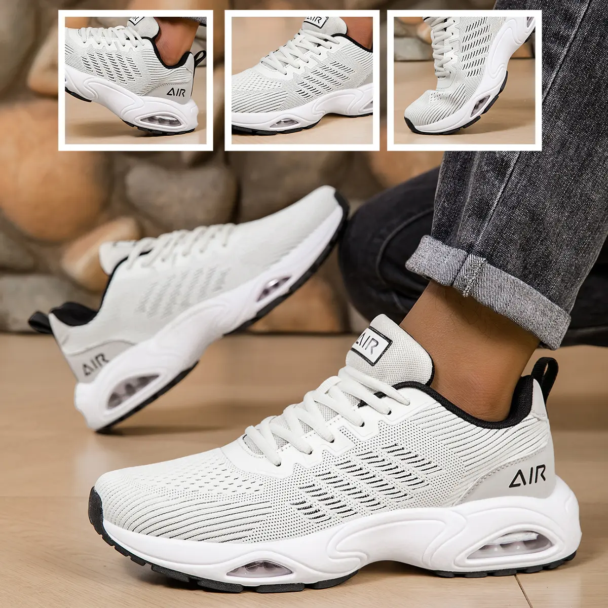 Bemiro Male Low-Top Athletic Sneakers - Rubber Soled, Slip-Resistant, Durable, Shock-Absorbing Air Cushion, All Seasons Sporty Outdoor Training Sneakers for Indoor Workouts, Outdoor Running, Sporty Sneakers