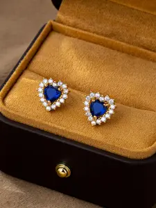 New Trendy Blue Heart Diamond Earrings for Women, Unique Fashion Design Ear Studs, High-End Style Jewelry Accessory