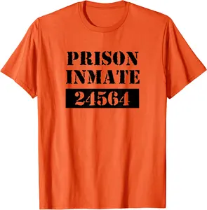 Prisoner Costume Orange Prison Uniform Halloween Jail Inmate T-Shirt - Autumnsc Shop 34B09DBVD75C