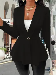 New Women's Spring Fall Geometric Texture V-Neck Solid Color Blazer, Slim-Fitting Long Sleeve, Elegant Fashion Commuter Jacket
