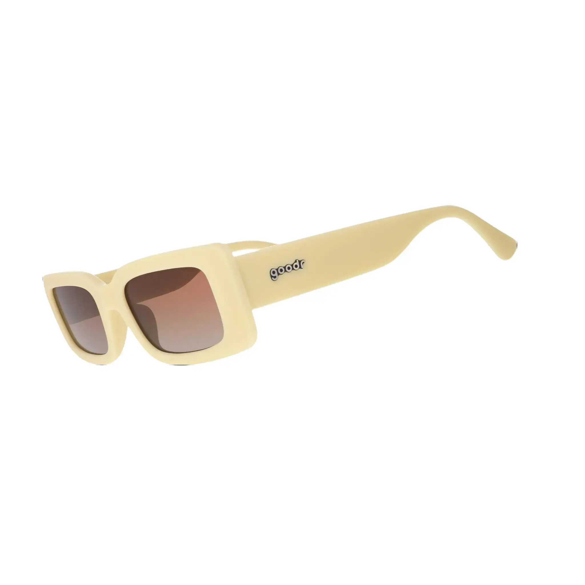 goodr Sunset Dreamscape Medium Size (Luxe G) Solid Light Yellow Frame with Brown Lens, UV400, No Slip No Bounce No Tangle