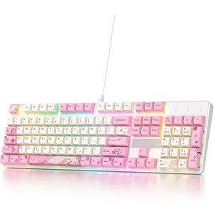 Full Size  Keyboard with Number Pad, 104  RGB Wired Mechanical Gaming Keyboard Backlit with PBT Keycaps Linear Red  for Laptop Desktop PC Gamers(104 Ying)