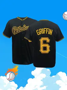 Pittsburgh Style #6 Griffin Embroidered Baseball Sports Jersey Unisex Casual Streetwear Shirt