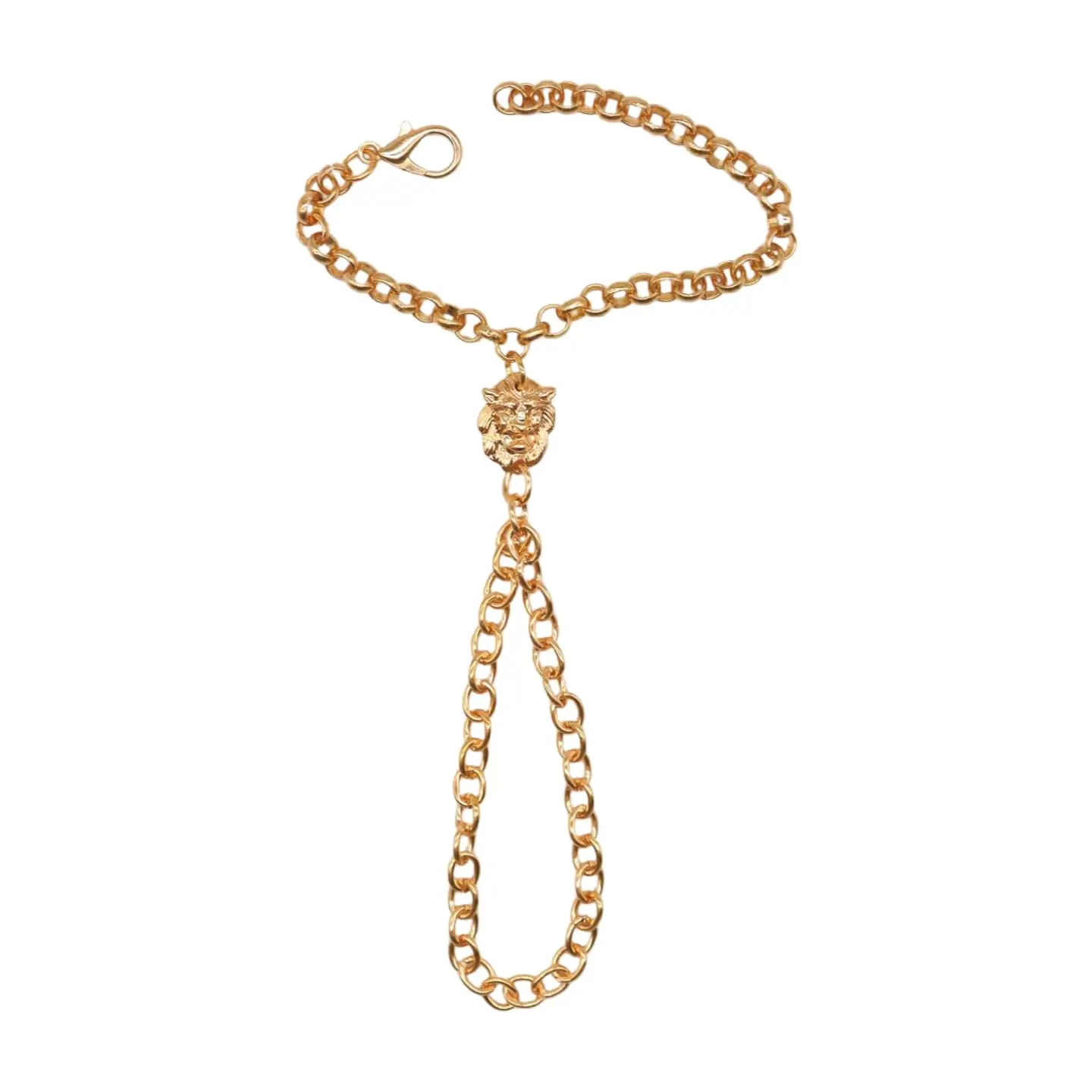 Women Gold Metal Lion Bracelet - Wrist Designer Fashion Jewelry Charm Connected Ring