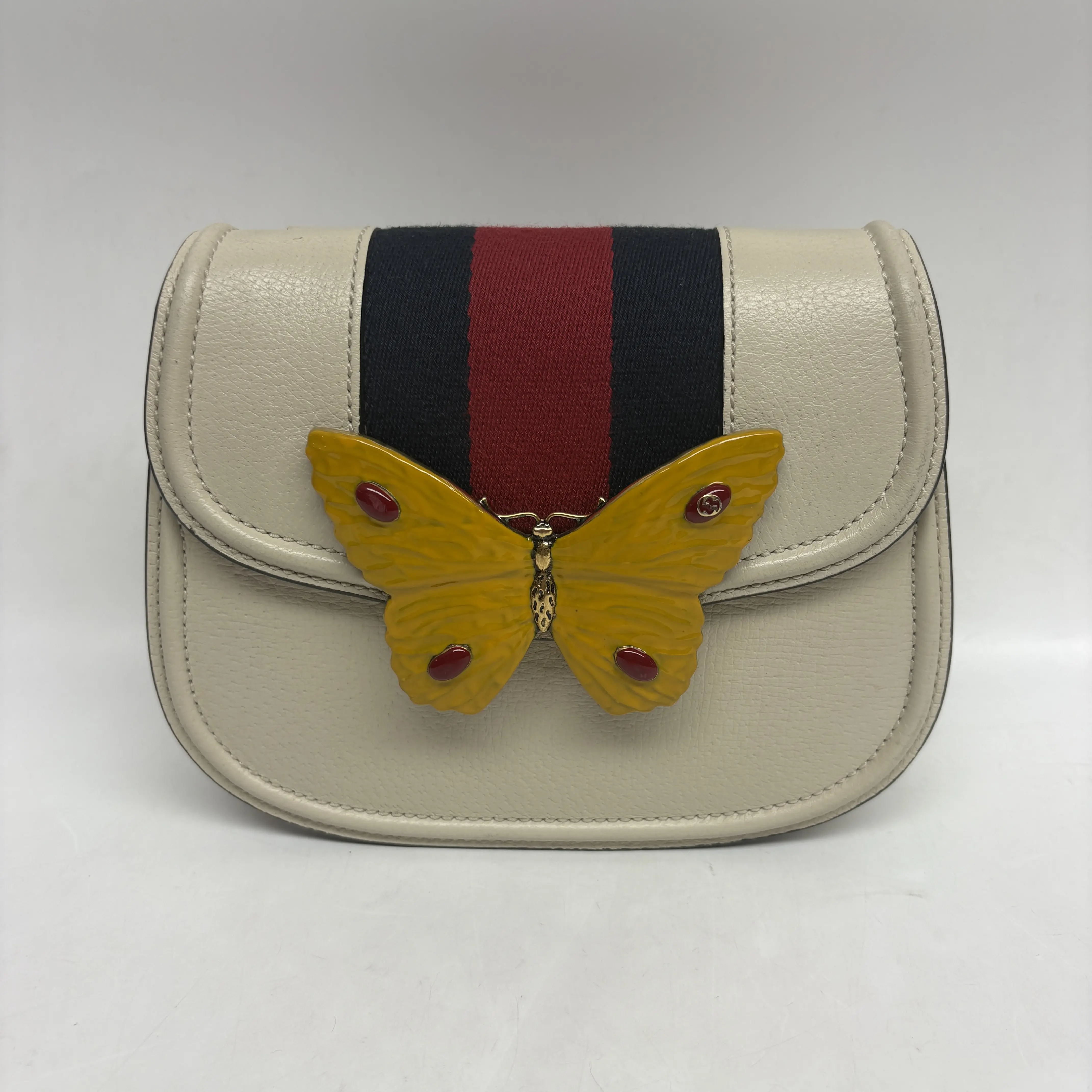 Pre-owned Calfskin Crossbody Bags Gucci Sylvia Butterflies Limited Cream Calfskin