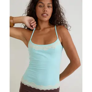 Mishti Cami Top with Lace Trim in Aqua