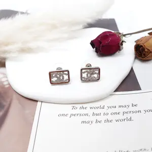 Pre-owned Chanel Gold Tone Square Diamond CC Silver Earrings T10164541