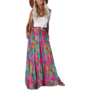 EARKOHA Womens Casual High Waist Tie Paisley Print Long Maxi Skirt with Pockets 65608