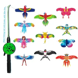 Cartoon Butterfly & Eagle Mini Finger Launcher Kite Set for Kids - 164ft/50m String with Handle - Summer Outdoor Flying Kite Toy for Children