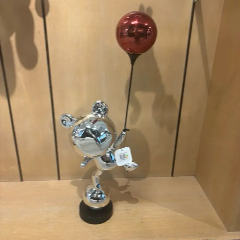 Bear w red balloon tabletop sculpture 26”