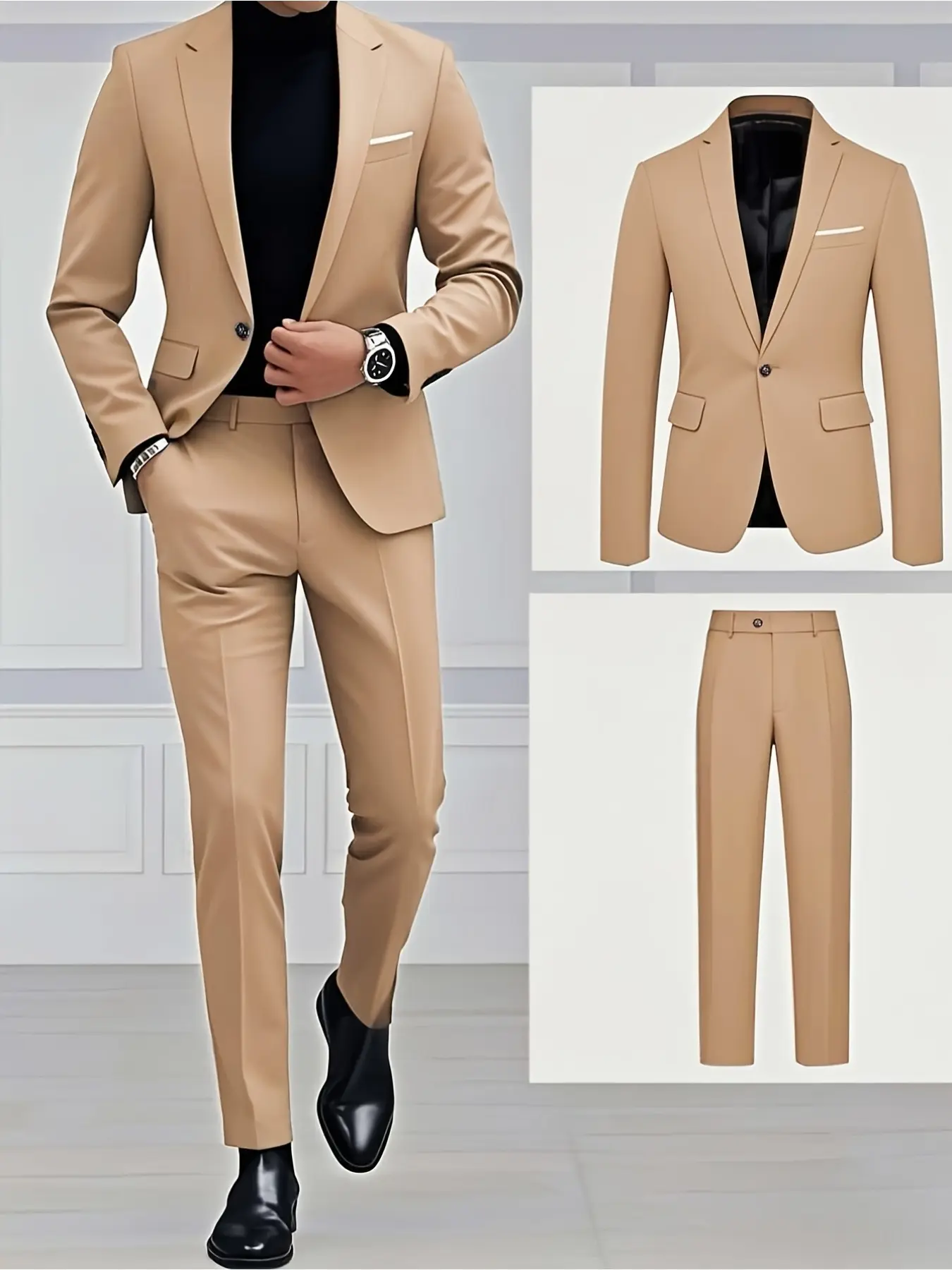 Men's two-piece formal suit ensemble, single-breasted Blazer and trousers, suitable for interviews, business professional occasions and daily casual parties, Menswear