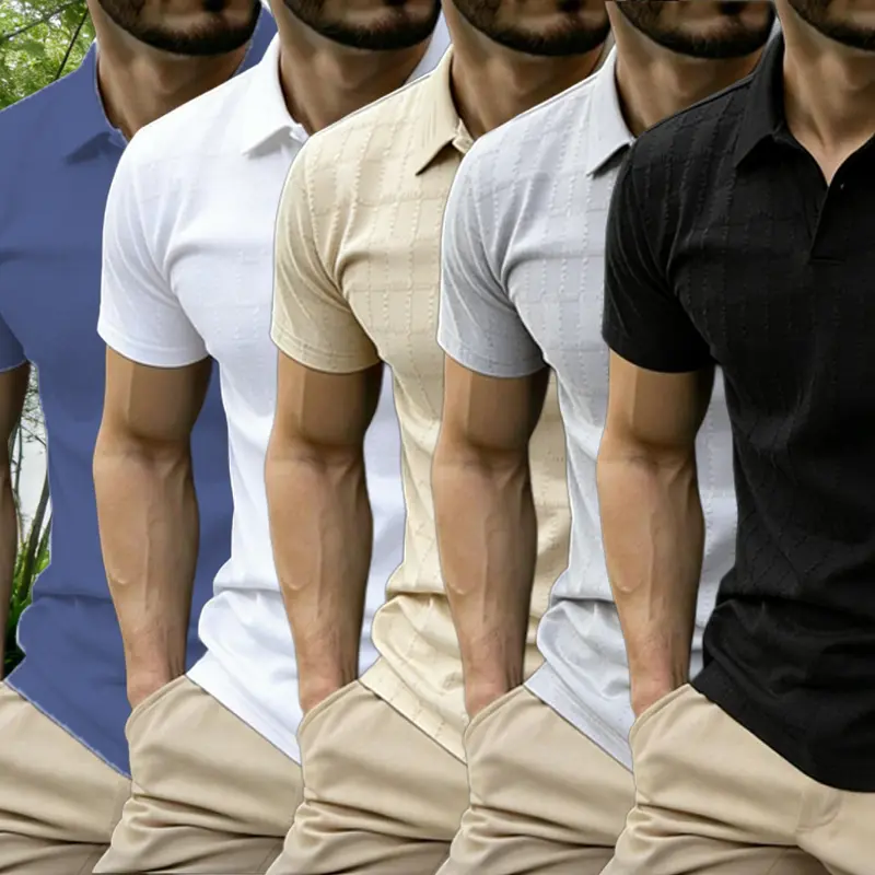 Men's Quick-Dry Moisture-Wicking Polo Shirt with Turn-Down Collar, Fashionable Men's Wear breathable neck polo shirt v muscle, Casual, Menswear Beige Shortsleeve, Plaid, Polyester Fabric Top