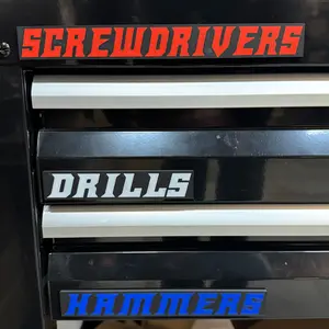 Custom 3D Printed Flat Text Toolbox Labels (Set of 5) - Magnetic Tool Drawer Tags - Personalized Garage & Shop Organization