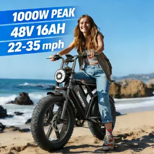 T16 Adult Carbon Steel Mountain Ebike - 1000W Peak Brushless Motor, 48V 15.6Ah Battery, 16-Inch Fat Tires, 22 mph Max Speed, 30° Climbing Capability, Suspension, Off-Road All-Terrain Long-Range Electric Bicycle