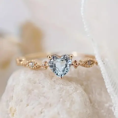 Heart Rhinestone Decor Promise Ring Perfect for Proposal, Elegant Copper Ring for Women's Gift, Girl Accessories for Wedding Bridal Party Formal Occasions
