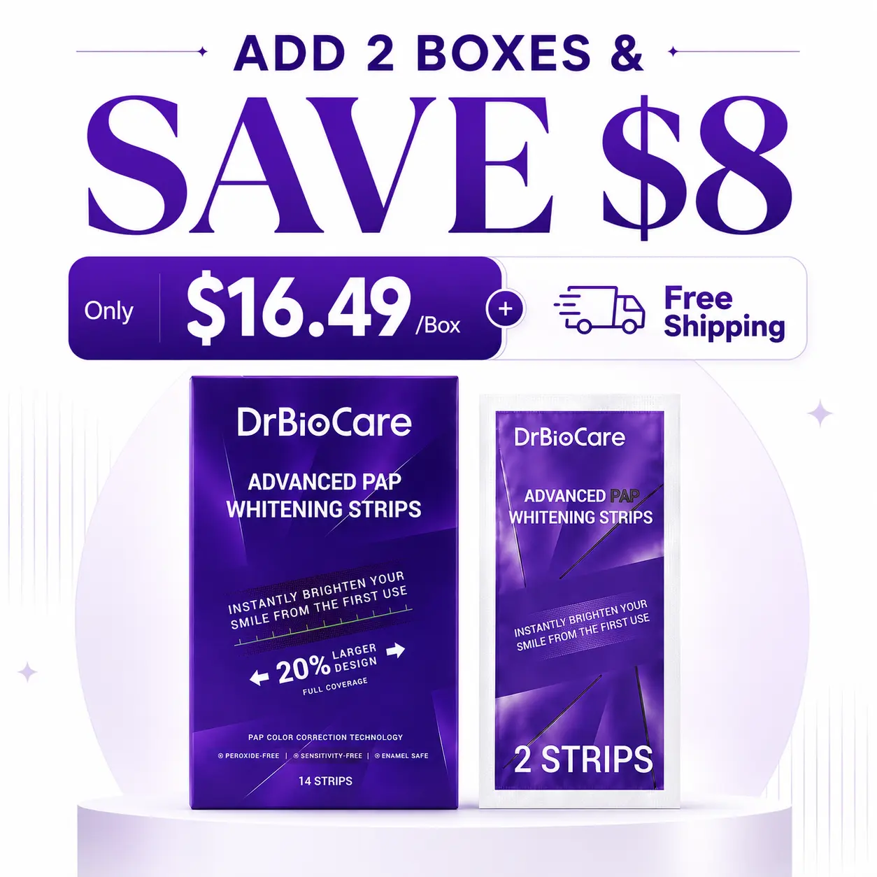 Teeth Whitening Strips , 20% Larger,Enamel Safe for Sensitive Tooth, Purple Whitening Strips, Peroxide-Free Quick Teeth Whitener, Removes Yellow Stains & Bad Breath, Color Correcting for a Brighter Smile Peppermint Gentle Gel Daily Correction Oral