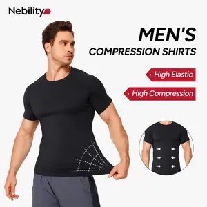 Nebility Men's Athletic Compression Short Sleeves Shirts High Elastic & Compression Wicking Workout Shirts for Enhanced Performance Summer Active Wear