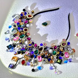 1pc YXA46 Baroque Style Colorful Rhinestone Headband, Fashion Bridal Hair Accessory Crown, Hand Wash Only, No Feather, Party Theme, Women'S Hair Jewelry for Festive Occasions